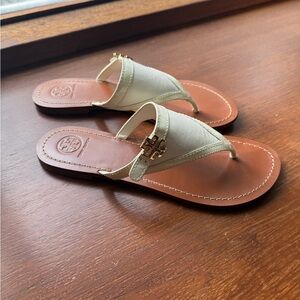 Tory Burch Tan and Cream Leather Sandals